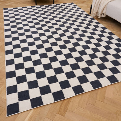 The Rugs Loft Navy And Ivory Checkerboard Living Room Area Rug And Runners Soft Pile - image 1