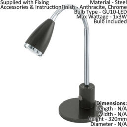 Stylish Anthracite Table Lamp With Chrome Finish And Gu10 Bulb - thumbnail 2