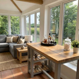 L110Xw64Cm Huxley Solid Oak Top Kitchen Island / Breakfast Bar / Grey Painted - thumbnail 3