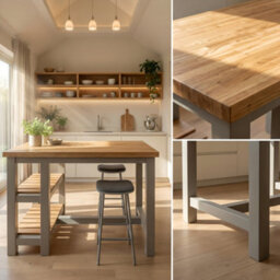 L110Xw64Cm Huxley Solid Oak Top Kitchen Island / Breakfast Bar / Grey Painted - thumbnail 2