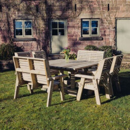 Churnet Valley Garden Furniture Ltd Ergo 8 Seater Square Table - 2 Benches, 4 Chairs - L149 X W149 X H77 Cm - Min. Assembly Required - Set Of Wp. Cushions Included - thumbnail 1