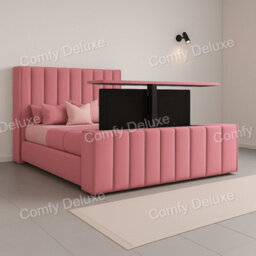 Comfy Deluxe 4Ft6 Double  Pink Plush Tv Bed Frame Only