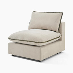 Furniturebox Uk Echo Cream & Green Trim Linen-Look Fabric Armless Armchair For Modular Sofa - thumbnail 5
