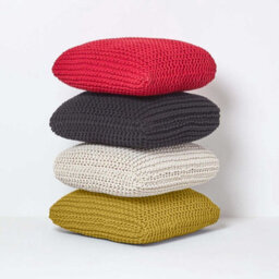 Homescapes Yellow Square Cotton Knitted Pouffe Floor Cushion - thumbnail 5