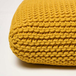 Homescapes Yellow Square Cotton Knitted Pouffe Floor Cushion - thumbnail 4