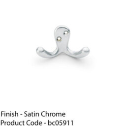 Loops Solid Brass Victorian Double Robe Coat Hook - Wall Mounted Holder Satin Chrome - thumbnail 2