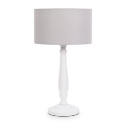 Valuelights Victoria Traditional White Wood Candlestick Table Lamp With Grey Drum Shade - thumbnail 2
