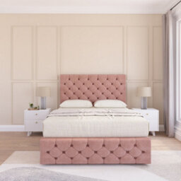 "Sloomy 5Ft Watson Divan Bed Base Pink Plush ,no Drawers, 12"" Footboard & 26"" Struts Headboard - King" - thumbnail 2