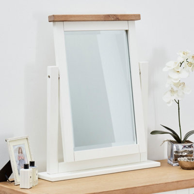 The Furniture Market Cheshire White Painted Vanity Mirror Limed Oak Top Adjustable Tilt Angle, Stylish Dressing Table Mirror, Durable Solid Wood Frame - image 1