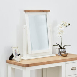 The Furniture Market Cheshire White Painted Vanity Mirror Limed Oak Top Adjustable Tilt Angle, Stylish Dressing Table Mirror, Durable Solid Wood Frame - thumbnail 2