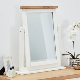 The Furniture Market Cheshire White Painted Vanity Mirror Limed Oak Top Adjustable Tilt Angle, Stylish Dressing Table Mirror, Durable Solid Wood Frame - thumbnail 1