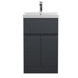 Hudson Reed Urban Soft Black Floor Standing 2 Door 1 Drawer Vanity Unit And Basin With Silent Close, 860 X 510 X 395 - thumbnail 1