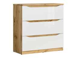 Arte Nuis 90 Cm Chest 3 Drawer Oak Wotan White Gloss - thumbnail 1