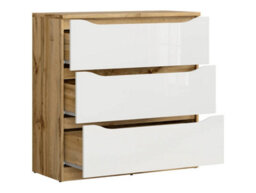 Arte Nuis 90 Cm Chest 3 Drawer Oak Wotan White Gloss - thumbnail 4