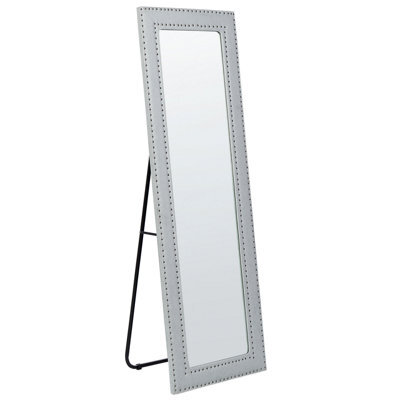 Beliani Standing Mirror Locronan 150 Cm Faux Leather Light Grey - image 1