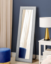 Beliani Standing Mirror Locronan 150 Cm Faux Leather Light Grey - thumbnail 2