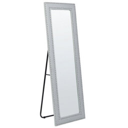 Beliani Standing Mirror Locronan 150 Cm Faux Leather Light Grey - thumbnail 1