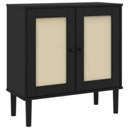 Berkfield Sideboard Senja Rattan Look Black 80X35X80 Cm Solid Wood Pine - thumbnail 2