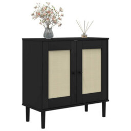 Berkfield Sideboard Senja Rattan Look Black 80X35X80 Cm Solid Wood Pine - thumbnail 3