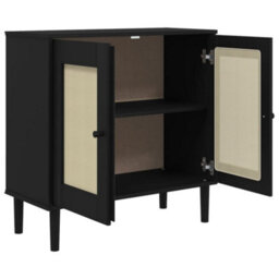 Berkfield Sideboard Senja Rattan Look Black 80X35X80 Cm Solid Wood Pine - thumbnail 6