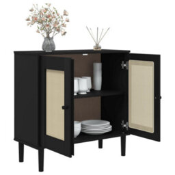 Berkfield Sideboard Senja Rattan Look Black 80X35X80 Cm Solid Wood Pine - thumbnail 4