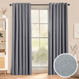 Aspire Homeware Grey Linen 100% Blackout Curtain-Thermal Insulated Eyelet Room Darkening Curtain Pair (W)228Cm X (D)228Cm