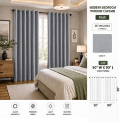 Aspire Homeware Grey Linen 100% Blackout Curtain-Thermal Insulated Eyelet Room Darkening Curtain Pair (W)228Cm X (D)228Cm - thumbnail 7