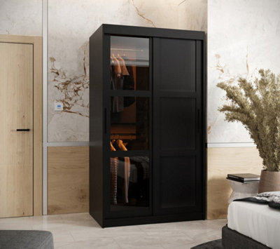 Arte Parma Iii Sliding Door Wardrobe (H2000mm W1000mm D620mm) With Shelves - Black Matt - image 1