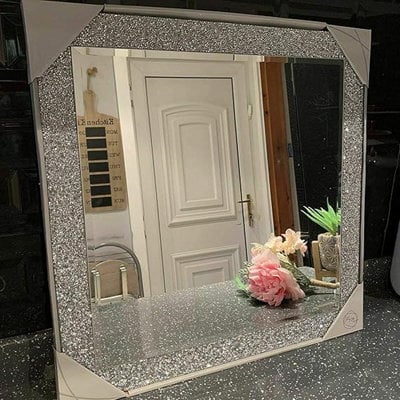 Biznest 50X50Cm Crushed Jewel Wall Mirror Square Shape Loose Diamante Crystal Square Decor Mirror Gift - image 1