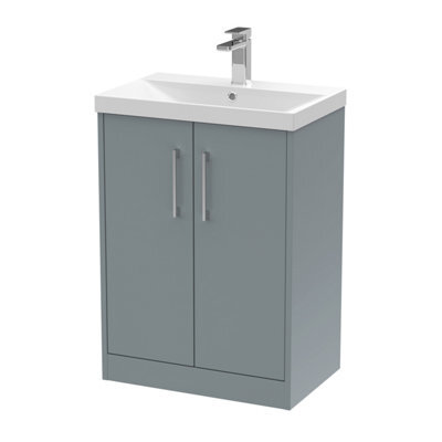 Hudson Reed Juno Floor Standing 2 Soft Close Door Vanity Unit With Thin-Edge 1 Tap Hole Basin In Coastal Grey Finish, 600mm - image 1