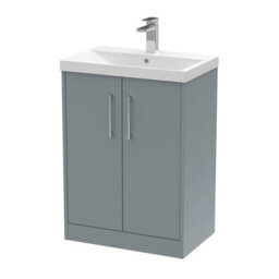 Hudson Reed Juno Floor Standing 2 Soft Close Door Vanity Unit With Thin-Edge 1 Tap Hole Basin In Coastal Grey Finish, 600mm - thumbnail 5