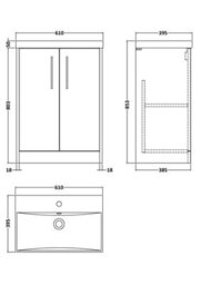Hudson Reed Juno Floor Standing 2 Soft Close Door Vanity Unit With Thin-Edge 1 Tap Hole Basin In Coastal Grey Finish, 600mm - thumbnail 7