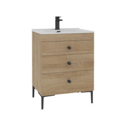 Royal Bathrooms Royal Bathroom Verona 600mm Natural Oak 3-Drawer Floor Standing Bathroom Vanity Unit With Ceramic Basin & Matt Black Knob - thumbnail 6