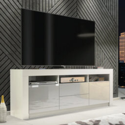 Modern Tv Unit 160Cm White With High Gloss Grey Doors - Creative Furniture - thumbnail 7