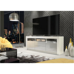 Modern Tv Unit 160Cm White With High Gloss Grey Doors - Creative Furniture - thumbnail 3