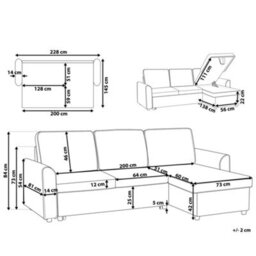Beliani Corner Sofa Bed 3 Seater Nesna Fabric Light Grey With Storage Left Hand - thumbnail 3