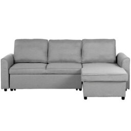 Beliani Corner Sofa Bed 3 Seater Nesna Fabric Light Grey With Storage Left Hand - thumbnail 1
