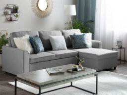 Beliani Corner Sofa Bed 3 Seater Nesna Fabric Light Grey With Storage Left Hand - thumbnail 2