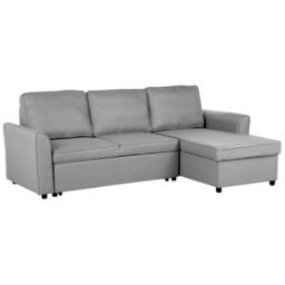 Beliani Corner Sofa Bed 3 Seater Nesna Fabric Light Grey With Storage Left Hand - thumbnail 4