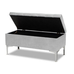 Modena Storage Ottoman Bench, Ottoman Footstool With Legs, 120Cm Plush Velvet Upholstered End Of Bed Bench, Silver - thumbnail 3