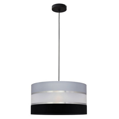 Luminosa Lighting Luminosa Helen Cylindrical Pendant Ceiling Light Grey, Silver, Black 40Cm