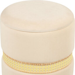 Beliani Beige Velvet Pouffes Set Of 2 With Storage And Rattan Band, Round Nesting Footstools - thumbnail 5