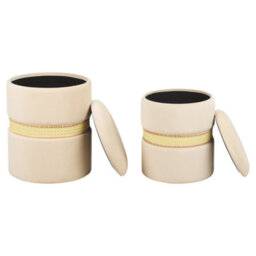 Beliani Beige Velvet Pouffes Set Of 2 With Storage And Rattan Band, Round Nesting Footstools - thumbnail 3