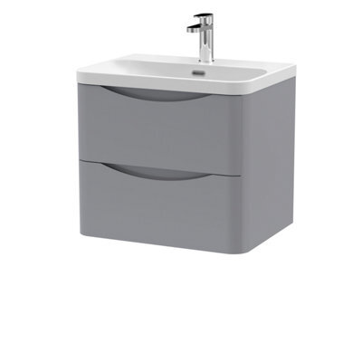 Balterley Dunwood Modern Wall Hung 2-Drawer Bathroom Vanity With Thin Edge Ceramic Basin, Satin Grey, 600mm - image 1