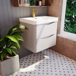 Balterley Dunwood Modern Wall Hung 2-Drawer Bathroom Vanity With Thin Edge Ceramic Basin, Satin Grey, 600mm - thumbnail 4
