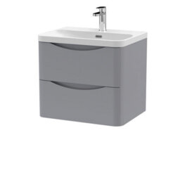 Balterley Dunwood Modern Wall Hung 2-Drawer Bathroom Vanity With Thin Edge Ceramic Basin, Satin Grey, 600mm - thumbnail 1