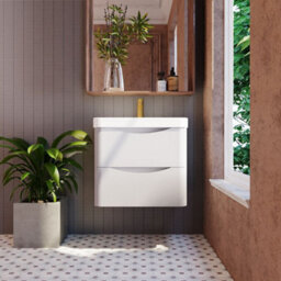 Balterley Dunwood Modern Wall Hung 2-Drawer Bathroom Vanity With Thin Edge Ceramic Basin, Satin Grey, 600mm - thumbnail 2