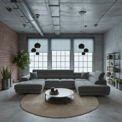 Torezio Bis U Shaped Corner Sofa Bed With Storage Chipboard Frame Polyurethane Foam Springs 346X203X70 90Cm Grey Right - image 1