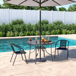 Living And Home Set Of 3 Black 2 Seater Garden Dining Set Patio Round Coffee Table And Stackable Chairs Set Outdoor 105Cm - thumbnail 2