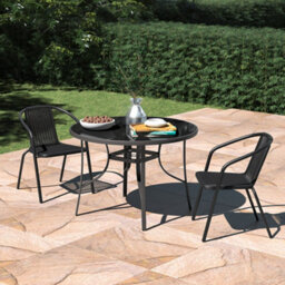 Living And Home Set Of 3 Black 2 Seater Garden Dining Set Patio Round Coffee Table And Stackable Chairs Set Outdoor 105Cm - thumbnail 1